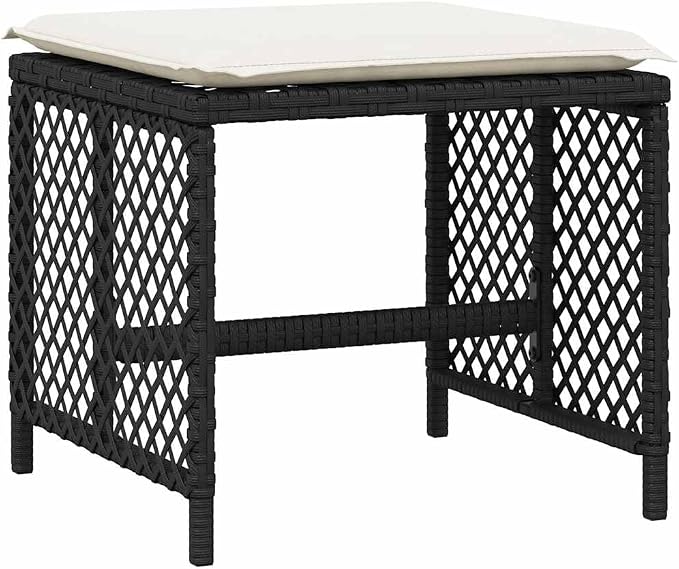 9 Piece Garden Dining Set, Black and Cream PE Rattan Outdoor Patio Furniture Set with Tempered Glass Table and Cushioned Seats for Backyard and Balcony