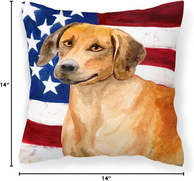 Caroline's Treasures BB9676PW1414 Rhodesian Ridgeback Patriotic Fabric Decorative Pillow Machine Washable, Indoor Outdoor Decorative Pillow for Couch, Bed or Patio, 14Hx14W