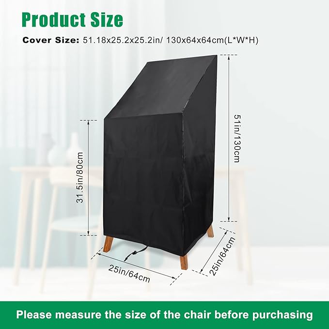 Outdoor Chair Cover Waterproof, High Back Stackable Patio Chair Cover for Outdoor Lawn Furniture for Protecting (51x25x25in)