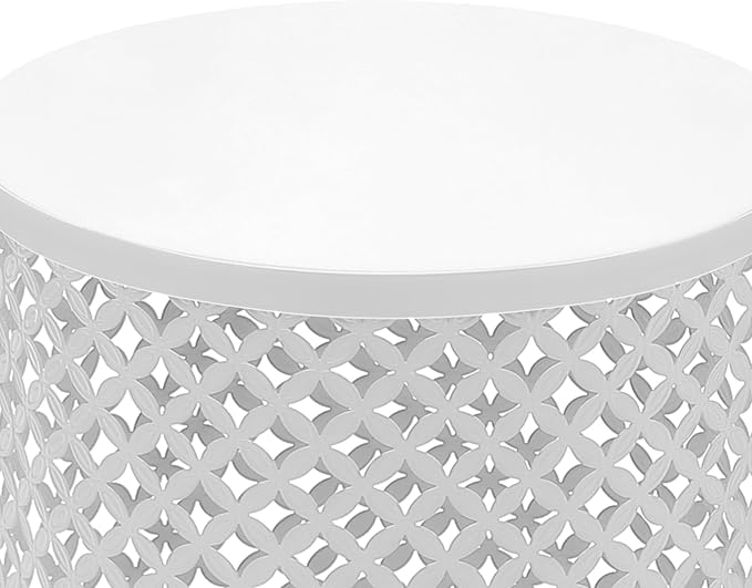 2Pcs Side Table, Heavy Duty Metal Frame Side Table Modern End Table Round Coffee Table End Table Garden Stools for Indoor Outdoor Patio Decorative (White)