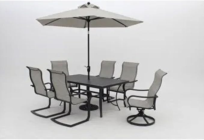 Four Seasons Courtyard 9 Foot Palermo Market Patio Umbrella Round Outdoor Backyard Shaded Canopy with Push Button Tilt and Aluminum Pole, Gray