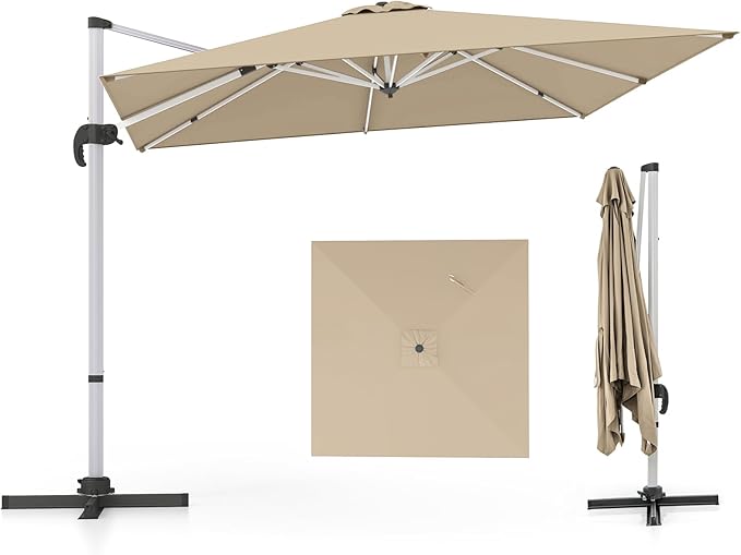 Cantilever Patio Umbrella Aluminum Offset Umbrella with 360-Degree Rotation & Adjustable Tilt, Large Patio Offset Umbrella for Garden, Pool, Backyard & Deck