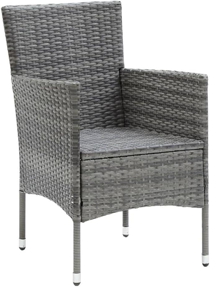BOWERY HILL Contemporary Glass 7 Piece Patio Dining Set, Weather-Resistant Gray PE Rattan, Rectangular Table with Cushioned Seats, Matte Finish, Seating for 6, Outdoor Garden Furniture