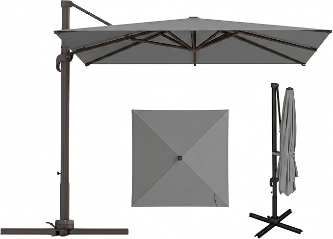 9x9 FT Square Cantilever Umbrella,Easy Tilt, Fade Resistant & 360° Rotation, Offset for Pool Deck Backyard Patiocharcoal gray (Base not Included)
