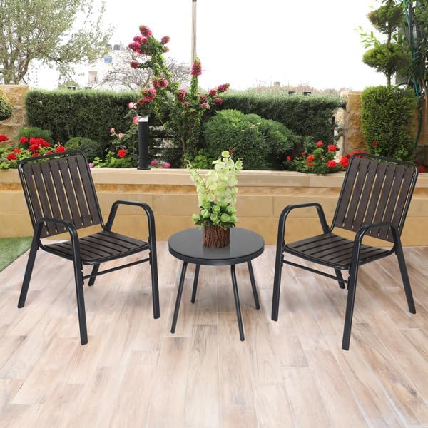 3-Piece Outdoor Patio Furniture Sets, Patio Conversation Set, Courtyard Patio Set for Home, Yard,Outdoor Patio Chairs Conversation Sets with Coffee Table, Outdoor Table & Chairs Set for Patio - Black