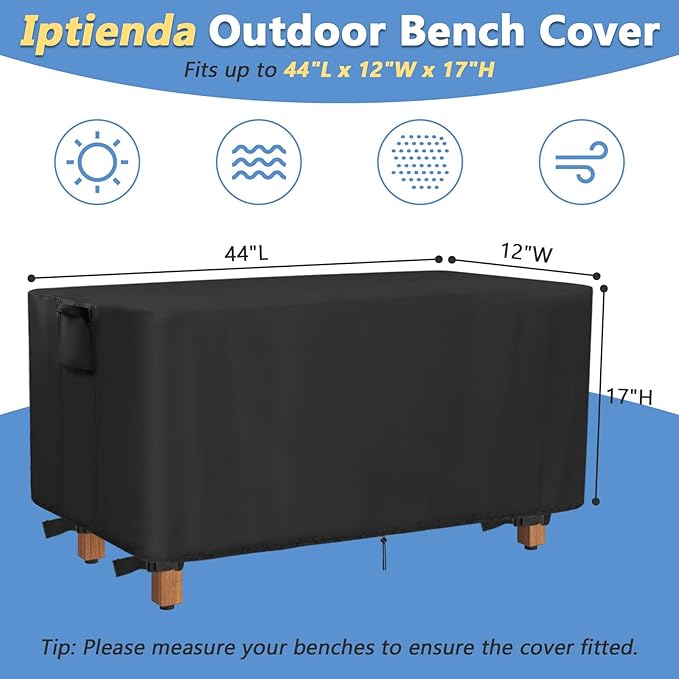 Outdoor Bench Cover, 44inch Waterproof Wooden Bench Cover Rectangle for Patio Teak Bench Farmhouse, Black-44"L x 12" W x 17" H