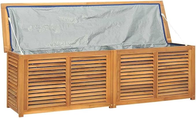 Rustic Teak Garden Storage Box, Solid Teak Wood Outdoor Deck Box for Patio Cushions and Gardening Tools, Rectangular Oiled Finish Storage Chest for Balcony, 68.9x68.9x21.7 in