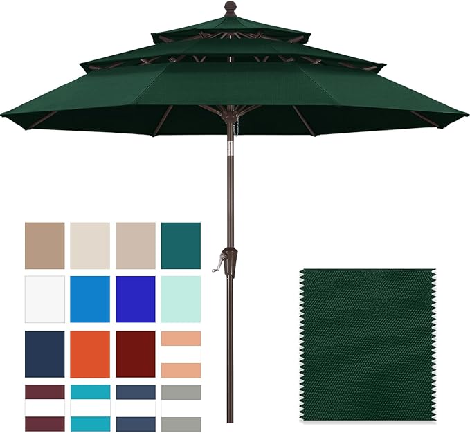 ABCCANOPY 5-Year 10-Year No Fading 9FT 3 Tiers Patio Umbrella, Outdoor Table Umbrella with 8 Sturdy Ribs for Deck, Backyard, Garden, Yard