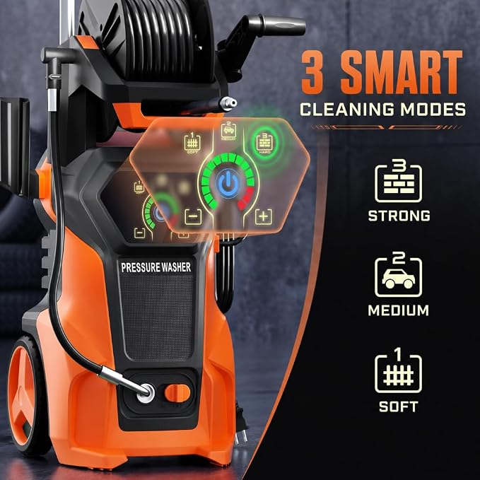 𝟓𝟎𝟎𝟎𝐏𝐒𝐈 𝐏𝐫𝐞𝐬𝐬𝐮𝐫𝐞 𝐖𝐚𝐬𝐡𝐞𝐫 Cleaner, Portable Car Washer with 4 Quick Connect Nozzles, Foam Cannon (Orange)