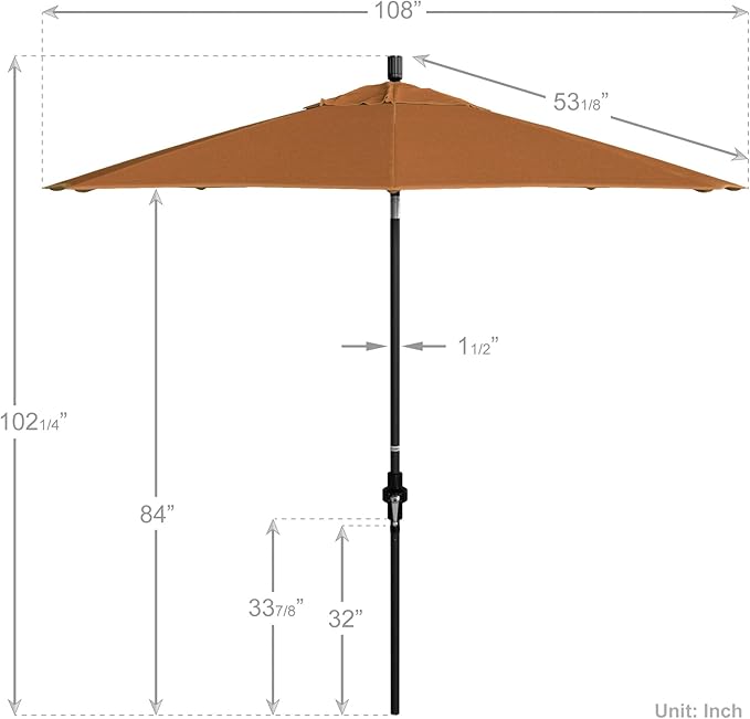 California Umbrella 9' Round Crank Lift, Collar Tilt, Aluminum Pole, Fiberglass Rib Patio Umbrella,