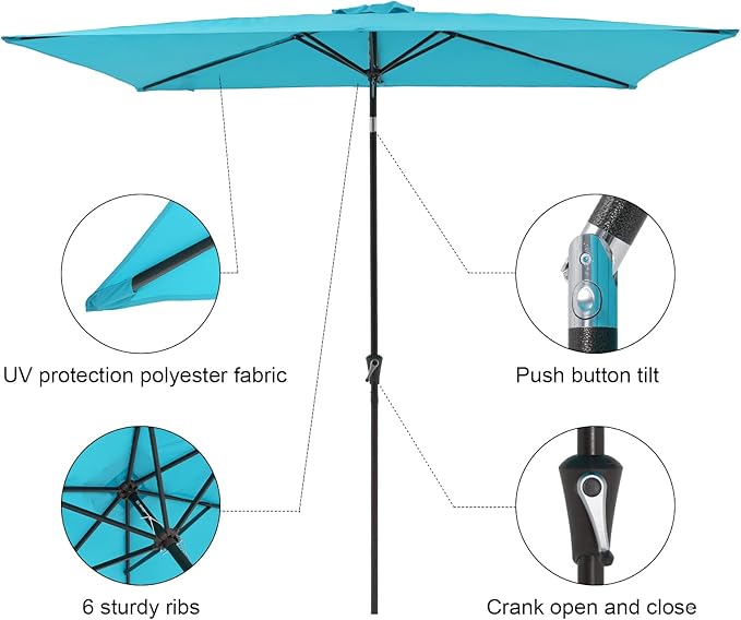 COBANA 6.6 x 9.8ft Rectangular Patio Umbrella, Outdoor Table Market Umbrella with Push Button Tilt/Crank,Patio Umbrella Rectangular for Backyard, Garden