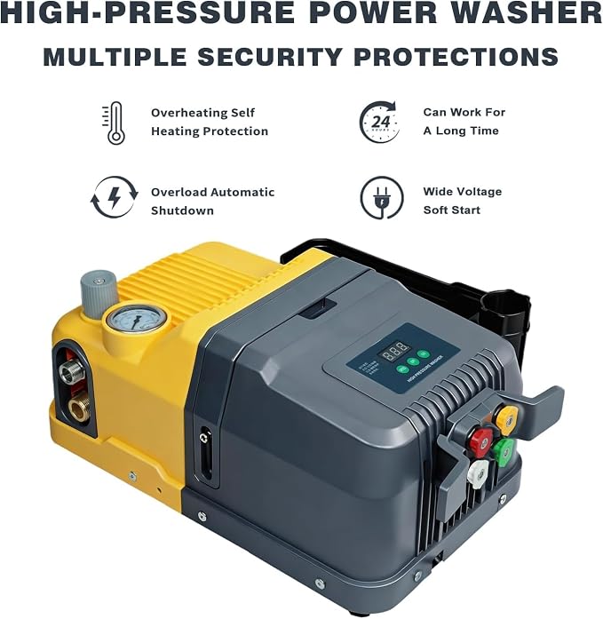 YOKING Pressure Washer, 2200 Max PSI 3.2 GPM, with TSS, Permanent Magnet Brushless Motor, 40ft Hose, ETL Certified, Horizontal Triplex Pump, Convenient Carry Handle for Home, Cars