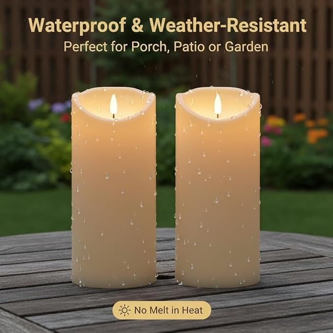 ANGELLOONG 12"X4" Flameless Candles with Remote, Set of 2 Waterproof Outdoor Battery Operated Pillar Candles with Timer, LED Candles Flickering for Lanterns, Porch, Patio Decor