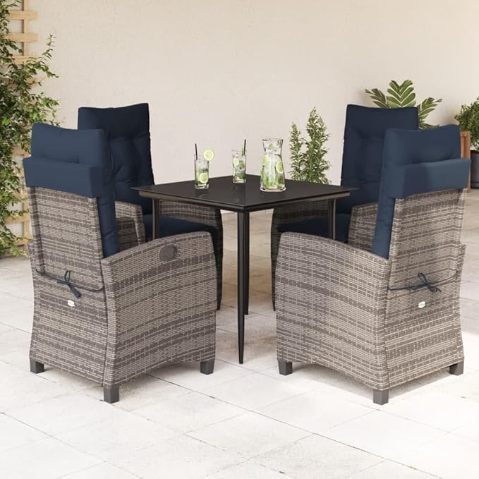 Backyard Furniture Patio Conversation Sets Outdoor Seating 5 Piece Patio Dining Set with Cushions Gray Poly Rattan Suitable for Gardens, Balconies, Decks