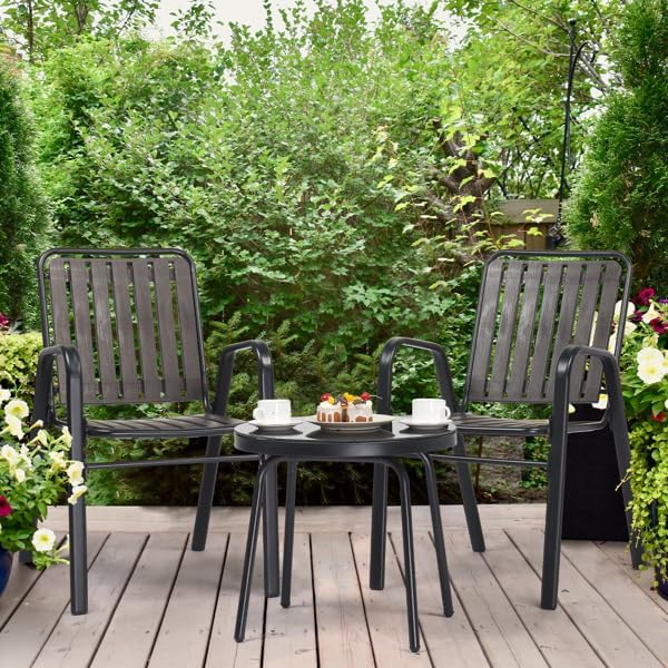 3-Piece Outdoor Patio Furniture Sets, Patio Conversation Set, Courtyard Patio Set for Home, Yard,Outdoor Patio Chairs Conversation Sets with Coffee Table, Outdoor Table & Chairs Set for Patio - Black