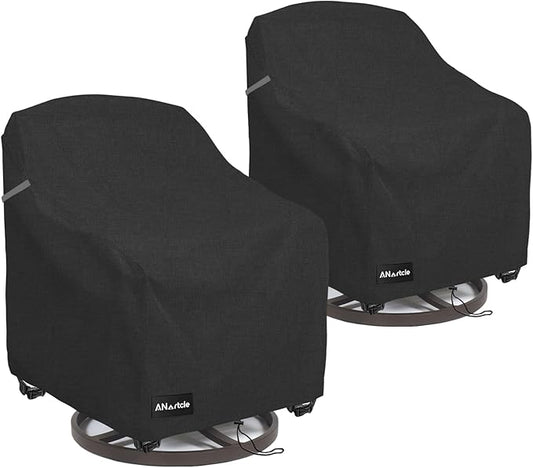 ANartcle Outdoor Swivel Lounge Chair Cover 2 Pack,Waterproof Heavy Duty Lawn Patio Chair Covers,Patio Swivel Chair Covers for Outdoor Furniture (33 W x 35 D x 38.5 H inches) Black.