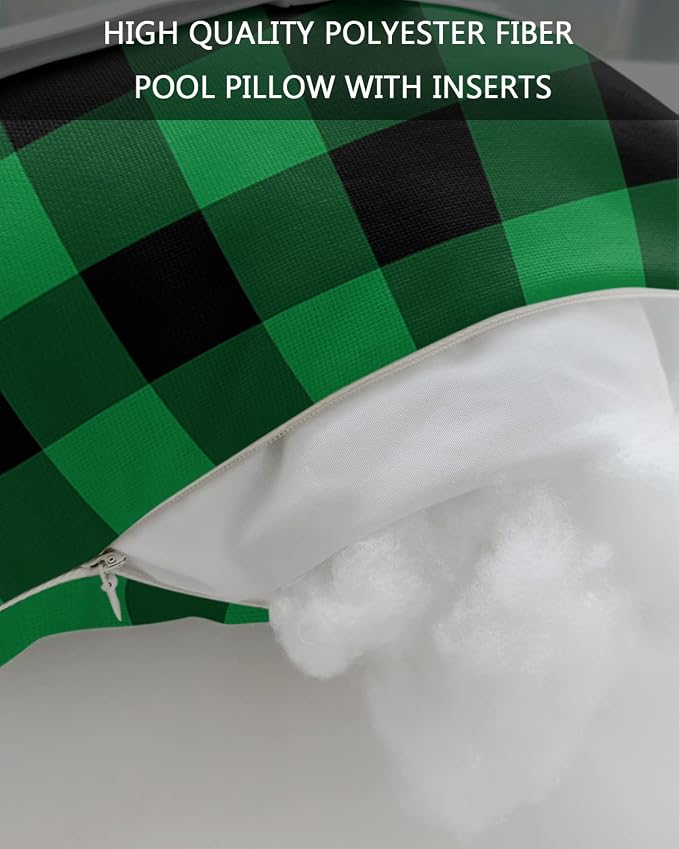 Outdoor Pillows Covers with Inserts Christmas Green and Black Plaid Waterproof Recliner Pillow with Adjustable Strap Throw Pillows for Patio Furniture Pool Lounge Chair, 11x16 inch, 1PCS