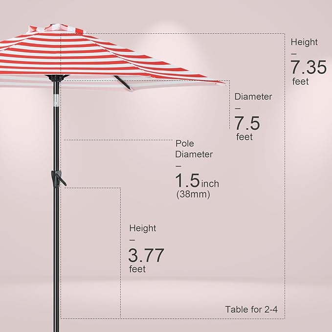 Tempera Patio Market Outdoor Table Umbrella with Push Button Tilt and Crank, Large Sun Umbrella with Sturdy Pole & Fade Resistant Canopy, Easy to Set