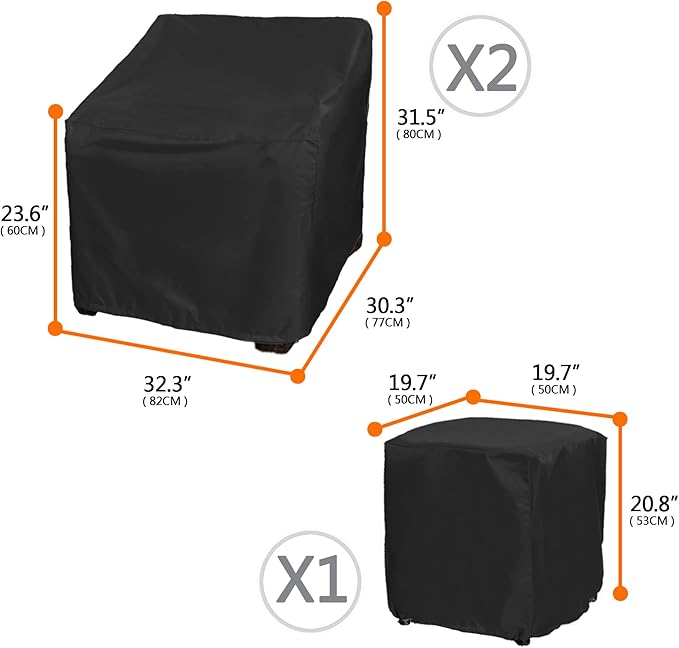 Patio Furniture Covers,Outdoor Furniture Cover Waterproof,Patio Furniture Set Covers for 3 Piece Outdoor Bistro,Patio Sofa Covers Set for 2 Chairs and Coffee Table,Black