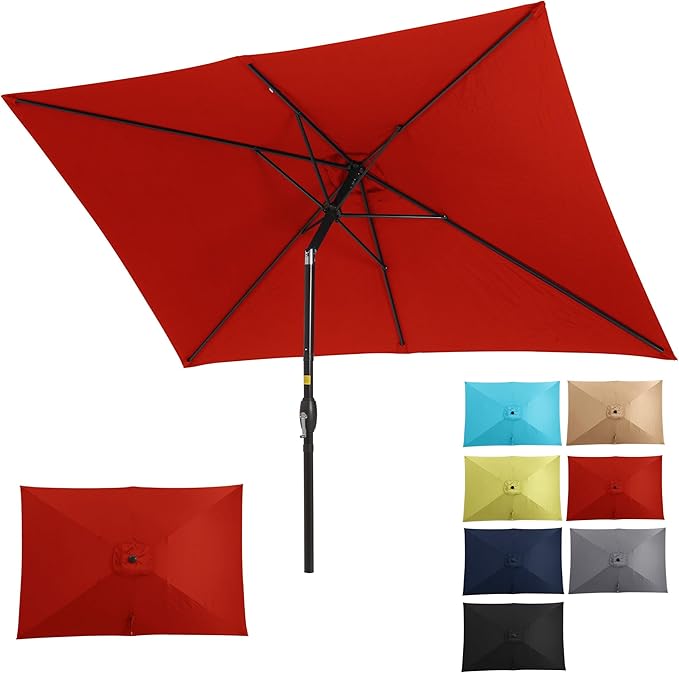 Kiss the Water 6.5' x 10' Patio Umbrella, Rectangular Outdoor Umbrella, Metal Pole Pool Umbrella with Crank and Push Button Tilt, Large Patio Umbrella with Polyester Canopy