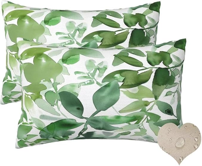 Outdoor Pillows Waterproof Set of 2 Outdoor Pillow Covers 16x32 Inch, Green Throw Pillows Plant Pillow Covers, Summer Garden Decorative Pillows Outdoor Pillows for Patio Furniture Car Home Decor-hs111