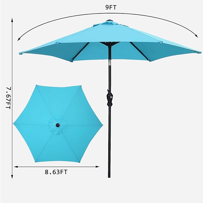 9ft Patio Umbrella Outdoor Portable Table Market Umbrella with Push Button Tilt/Crank,Blue