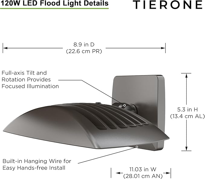 LED Outdoor Flood Light with Dusk to Dawn Photocell 120W Outdoor Security Light for Gardens Yards UL Listed 4000k Residential Full Cutoff Wall Pack 180° Adjustable Knuckle 8400LM Dark Bronze 1Pack