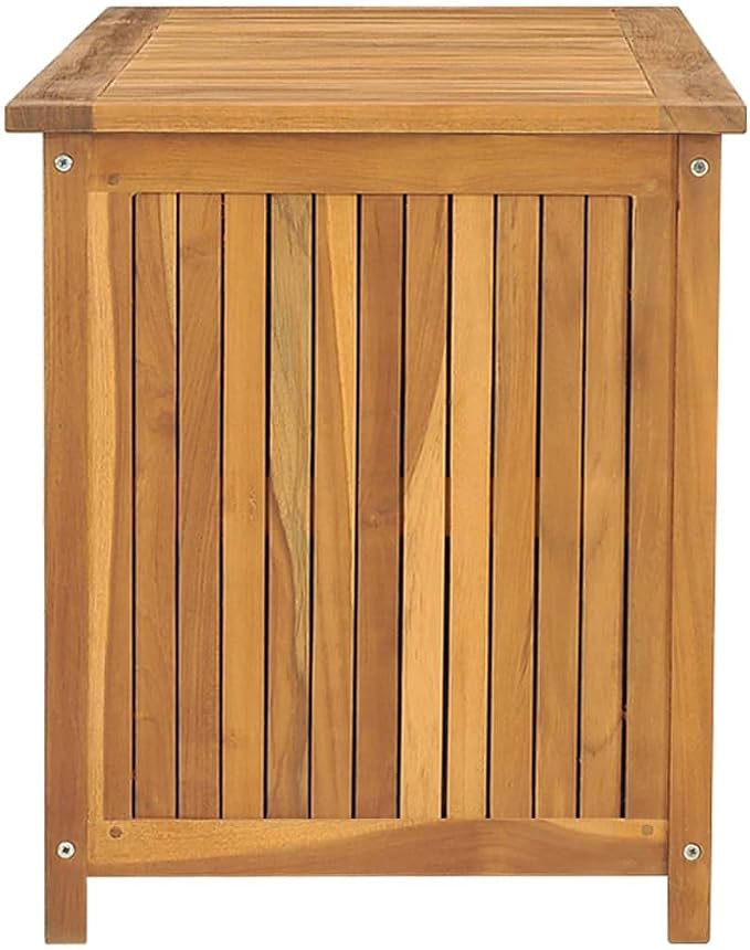 Wooden Garden Patio Storage Box with PE Bag, Deck Storage Container Box for Patio Cushions and Gardening Tools, 44.9"x19.7"x22.8" Solid Wood Teak -AA