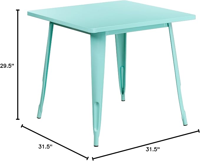 BizChair Commercial Grade 31.5" Square Mint Green Metal Indoor-Outdoor Table