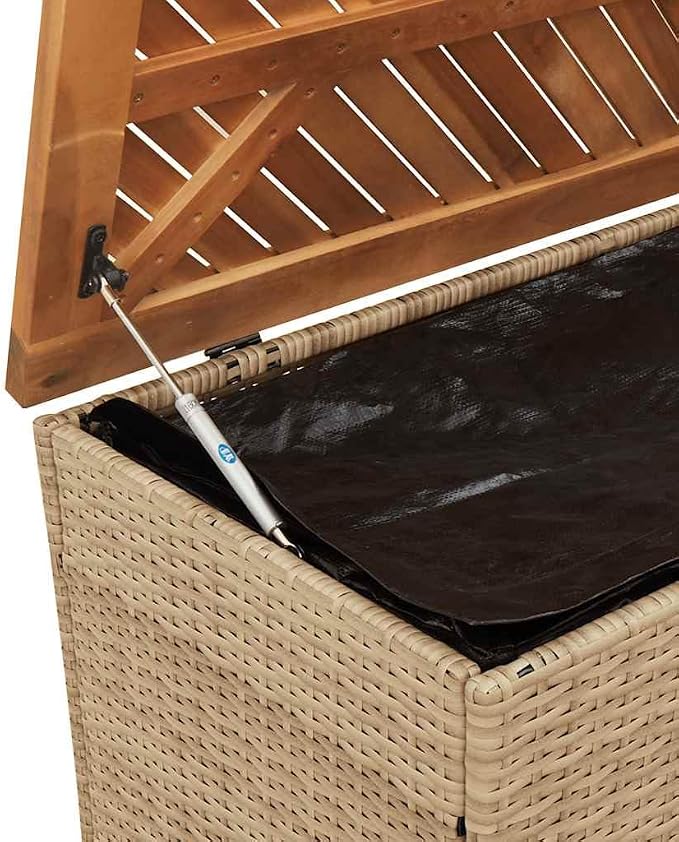 Garden Storage Box Beige and Brown,Modern Rectangular Garden Storage Box with Poly Rattan & Acacia Wood for Outdoor/Indoor Use, Waterresistant & UVResistant Design Storage Boxes