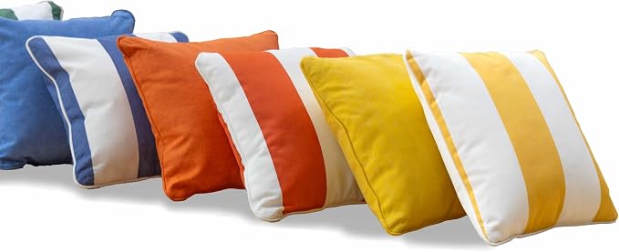 East Green 14 x 14 Waterproof Outdoor Pillow with Insert, Flax Tan Stripe - Premium Olefin Outdoor Accent Pillow for Patio Furniture