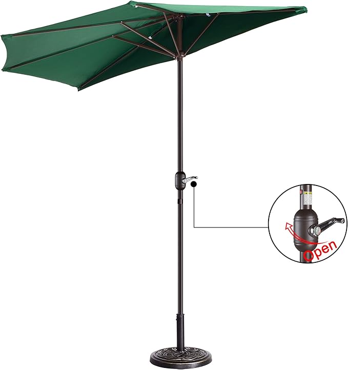 9' Outdoor Patio Half Umbrella with 5 Ribs, Fade Resistant Condo or Townhouse Umbrella by Pure Garden (Forest Green)