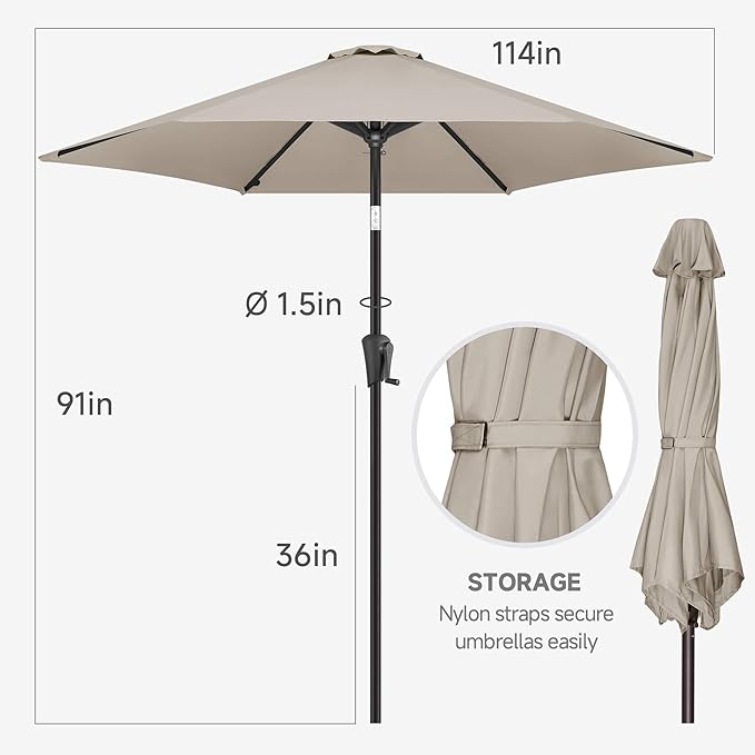 FLAME&SHADE 10ft Patio Umbrella - Outdoor Umbrella with 6 Sturdy Ribs, Push Button Tilt and Crank, UV Protection Table Market Umbrella for Pool, Porch, Garden, Deck, Backyard (Taupe)