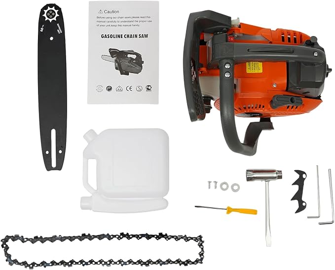 Bepritm 2-Stroke Gas Chainsaw, Gasoline Power Chain Saws with Handle&Fuel Tanks, Single Cylinder Chainsaws for Cutting Forest Trees Wood, Garden, Farm Cutting (12 Inch* 25.4CC)