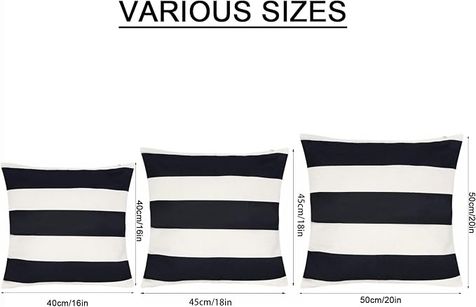 tiggell 4 Pack Waterproof Pillow Covers Outdoor Throw Pillowcases Decorative Garden Cushion Case for Home Garden Patio Couch Balcony Striped (16 * 16 inch, Black & White)
