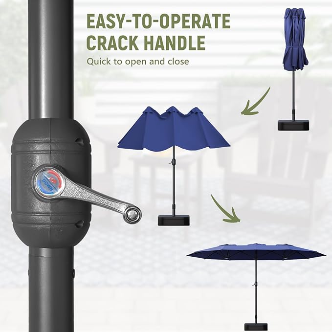 15ft Double-Sided Outdoor Patio Umbrella, Table Umbrellas with Steel Ribs, Easy Crank, Market Umbrella for Backyard & Pool