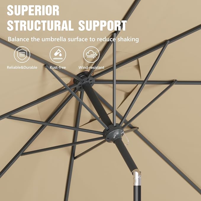 Outdoor Patio Umbrella, Table Umbrella with Push Button Tilt and Crank, 8 Ribs Market Umbrella