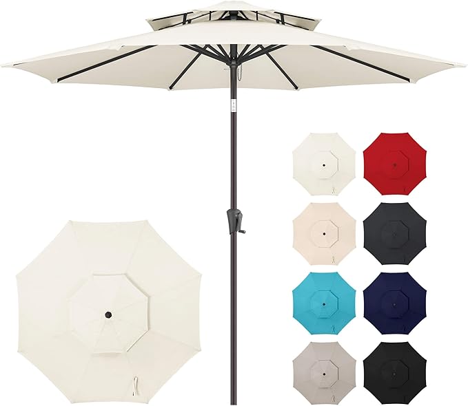 Jarka&Co 9ft Patio Umbrella Outdoor - 2 Tiers Table Outdoor Umbrella with Push Button Tilt Waterprool UV Protection, Sun Umbrella for Pool, Porch, Garden, Deck, Backyard (Ivory)