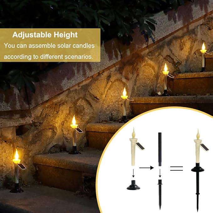 4Pcs Solar Taper Candles with Holders, Waterproof LED Candles Light Rechargeable Tapered Candlesticks with Dusk to Dawn Light Sensor for Outdoor Garden Patio Decor