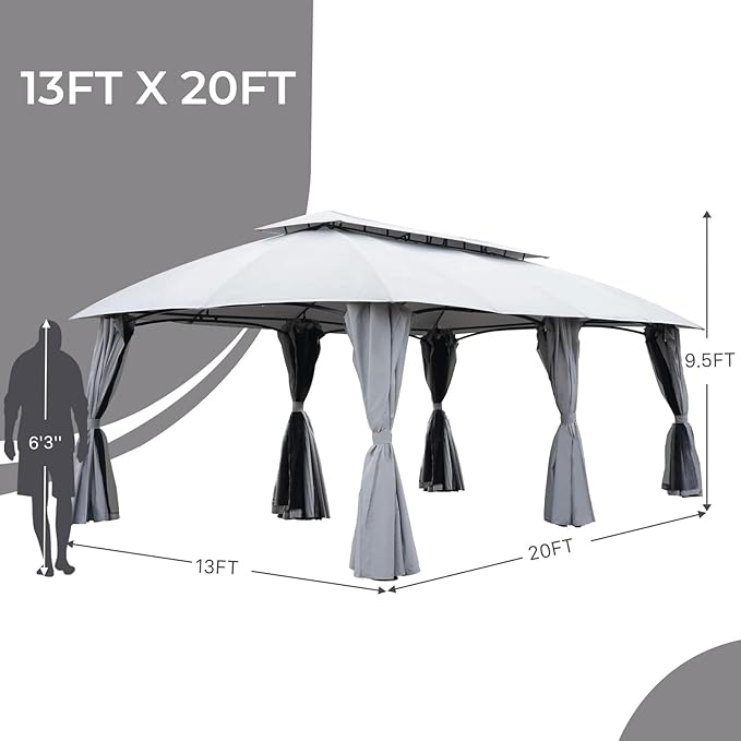 Grand Patio 13x20 Replacement Canopy Top Double Soft Gazebo Canopy (ONLY Top Canopy Without Frame)