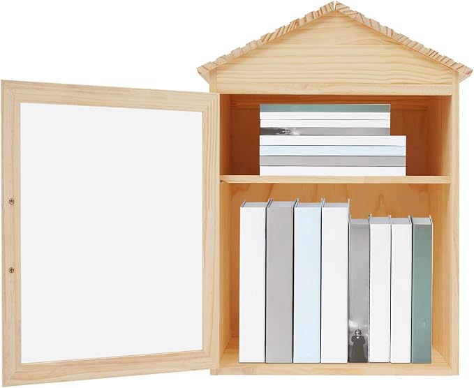 Outdoor Library Outdoor Book Box, Small Wooden Book Cabinet for Neighborhoods Community and Schools Sharing Books, Flyers, Newspapers