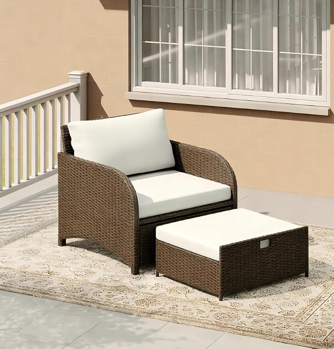 Garvee Balcony Furniture Patio Conversation Set, PE Wicker Rattan Outdoor Lounge Chairs with Soft Cushions for Porch