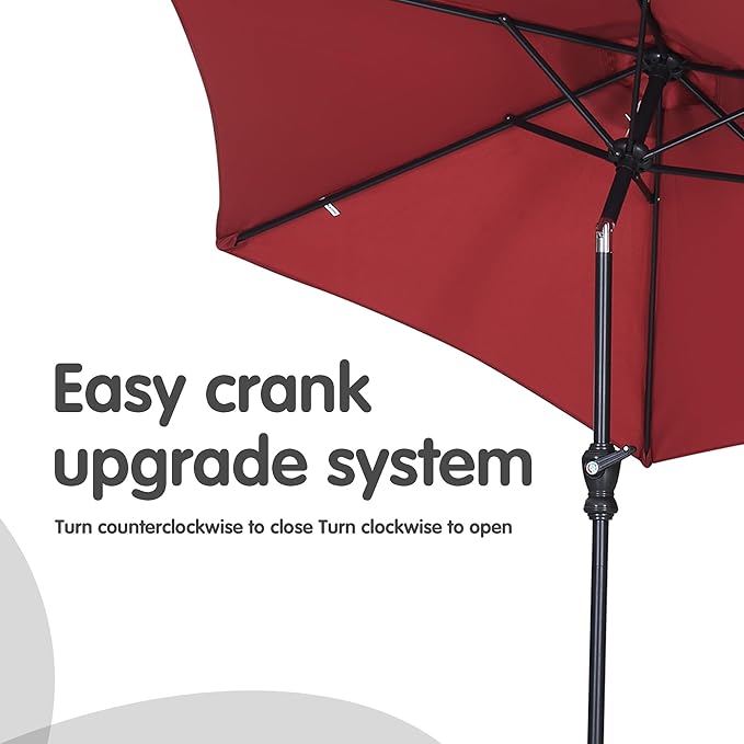 GDY 7.5FT Patio Umbrella Outdoor Table Umbrella,Market Umbrella with 6 Sturdy Ribs, with Push Button Tilt and Crank for Garden, Lawn, Deck, Backyard & Pool (Red)