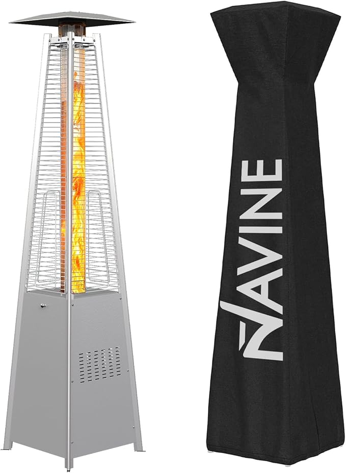 NAVINE Pyramid Patio Heater,48,000 BTU Outdoor Propane Patio Heater with Detachable Wheels and Protective Cover for Terrace, Garden,Poolside.Grey
