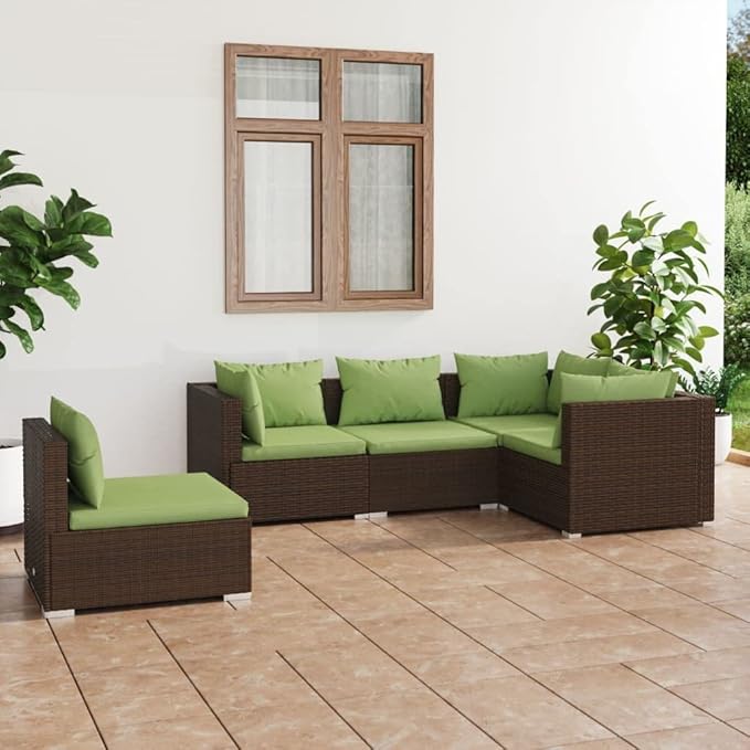 5 Piece Patio Lounge Set with Cushion, Furniture Conversation Sets Outdoor Patio Sectional Piece Patio Set Patio Lounge Set s Poly Rattan Brown