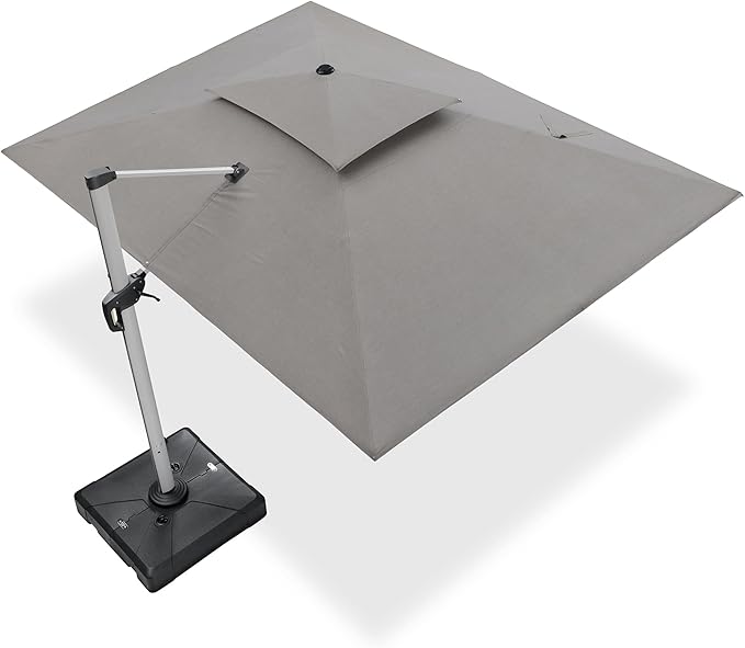 PURPLE LEAF 10' X 13' Cantilever Outdoor Patio Umbrella Large Heavy Duty 360° Rotation Double Top Offset Rectangular Umbrellas for Backyard Deck Pool, Cast Ash