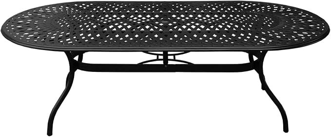 Oakland Living 1025-1855(8)-LBK Modern Outdoor Mesh Lattice Aluminum 95-in Large Black Oval Patio Eight Arm Chairs Dining Set