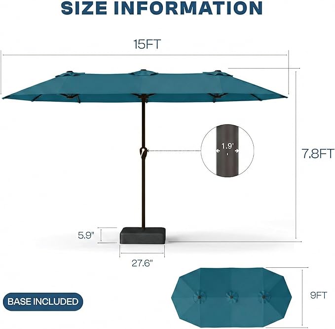 15FT Large Patio Umbrella with Base Included