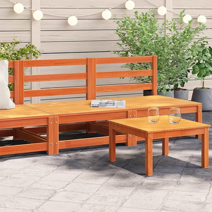 Rustic Outdoor Sectional Sofa Set Brown Solid Pine Wood 27.6" x 27.6" x 26.4" Modular Patio Couch Weatherproof Small Balcony Loveseat for Garden, Terrace, Backyard