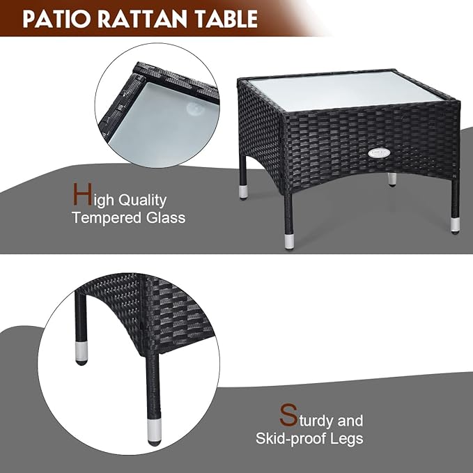 Tangkula 3 Pieces Patio Wicker Rattan Furniture Set, Rattan Chair with Coffee Table, High Load Bearing Chair Conversation Sets for Patio Garden Lawn Backyard Pool
